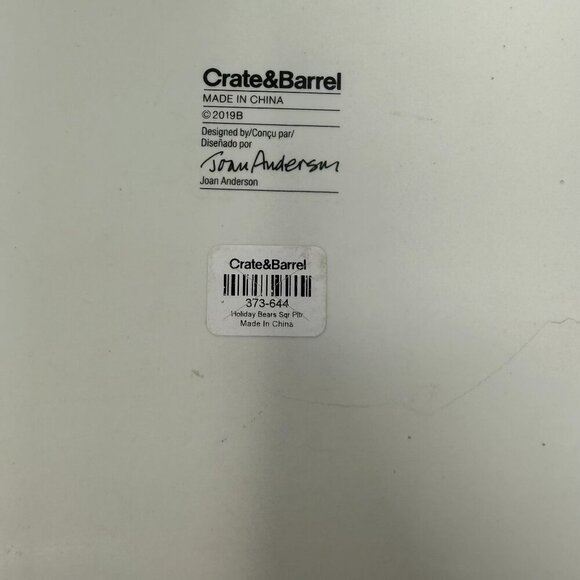 Crate & Barrel 2019 HOLIDAY BEARS 12" Square Platter by Joan Anderson Christmas - Picture 3 of 5